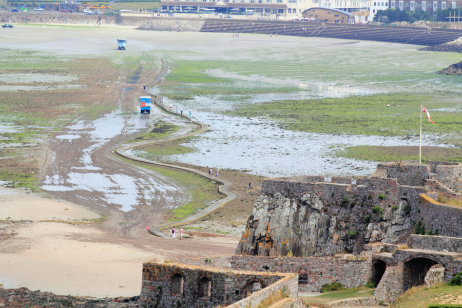 Causeway and amphibious trucks